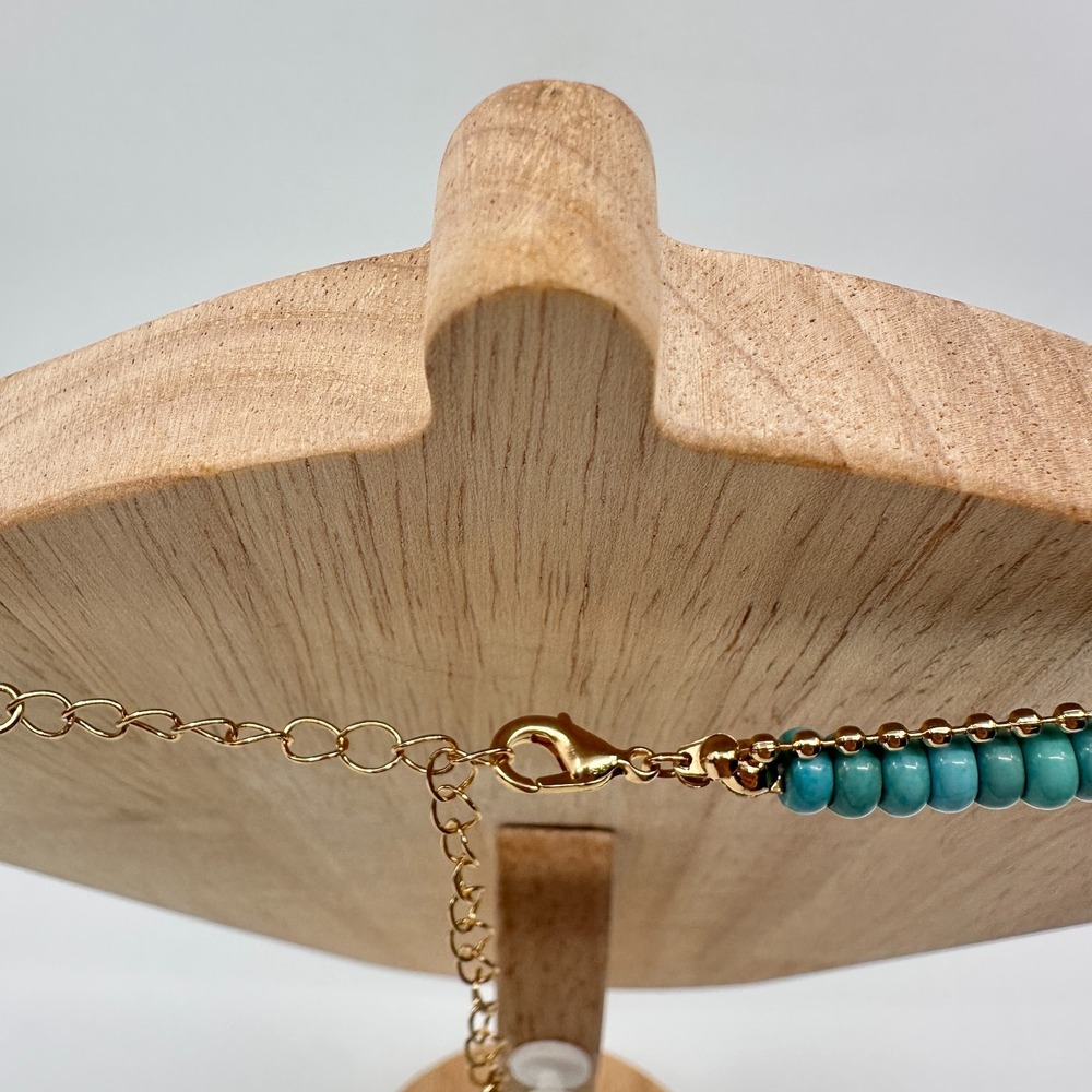 Turquoise & Gold Tone Beaded Evil Eye Layered Necklace Rhinestone Bohemian Gift - Picture 13 of 17